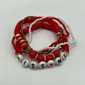5PC Kiss Me Red and Gold Bracelet Stack